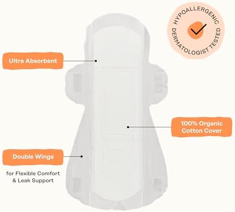 The Honey Pot Company - Sanitary Pads for Women - Non-Herbal Regular Flow w/Wings - Organic Cotton Cover & Ultra-Absorbent Pulp Core - Feminine Care - 20 ct
