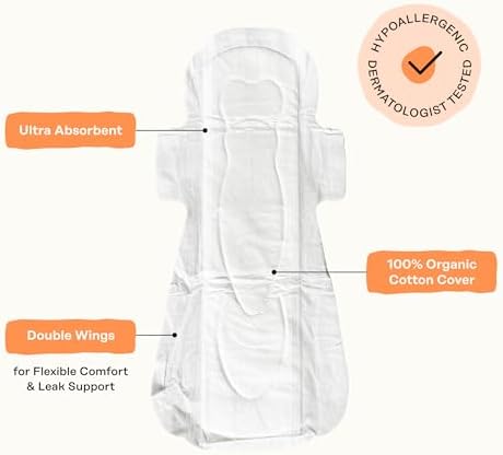 The Honey Pot Company - Sanitary Pads for Women - Non-Herbal Regular Flow w/Wings - Organic Cotton Cover & Ultra-Absorbent Pulp Core - Feminine Care - 20 ct