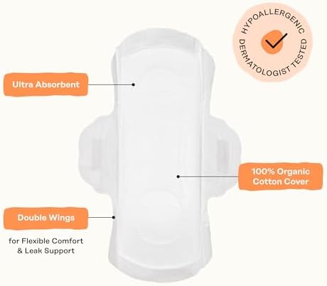The Honey Pot Company - Sanitary Pads for Women - Non-Herbal Regular Flow w/Wings - Organic Cotton Cover & Ultra-Absorbent Pulp Core - Feminine Care - 20 ct