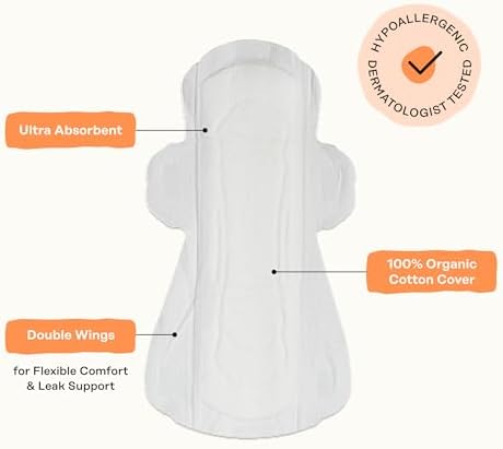 The Honey Pot Company - Sanitary Pads for Women - Non-Herbal Regular Flow w/Wings - Organic Cotton Cover & Ultra-Absorbent Pulp Core - Feminine Care - 20 ct