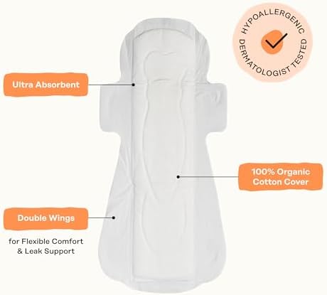 The Honey Pot Company - Sanitary Pads for Women - Non-Herbal Regular Flow w/Wings - Organic Cotton Cover & Ultra-Absorbent Pulp Core - Feminine Care - 20 ct