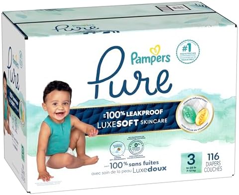 Pampers Pure Protection Baby Diapers, Size 1 (8-14 lbs), 82 Count, Up to 100% Leakproof, Premium Plant-based Skin Protection, Hypoallergenic Soft Diapers