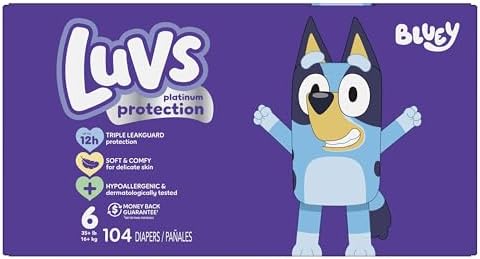 Luvs Size 4 Baby Diapers, Platinum Protection Bluey Diapers for Day & Night, Size 4, 198 Count (Packaging May Vary)