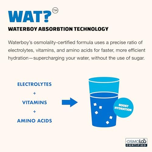 Waterboy Workout Hydration | 2,960mg Sugar Free Electrolyte Powder Packets | L-Glutamine + Vitamins | No Sugar, All Natural, Gluten Free | 15 Drink Stick Mixes (Lemon Lime)