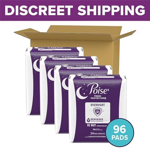 Poise Overnight Incontinence & Postpartum Pads for Bladder Leaks, 8 Drop Extra Coverage, 96 Count, Packaging May Vary
