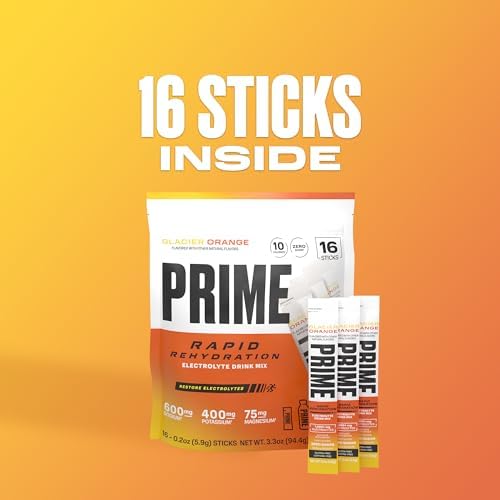 Prime Rapid Rehydration Electrolyte Powder Sticks, Berry Citrus Rush, Sugar Free Hydration Drink Mix with Sodium, Potassium & B Vitamins, Caffeine Free, 16 Count