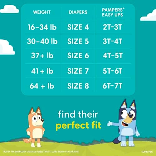 Pampers Training Pants - Easy Ups Boys & Girls Bluey - Size 2T-3T, 140 Count, Children's Potty Underwear (Packaging May Vary)