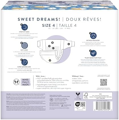 The Honest Company Clean Conscious Overnight Diapers for Sensitive Skin | Hypoallergenic, Fragrance Free | Cozy Cloud + Star Signs | Club Box, Size 6 (35+ lbs), 34 Count