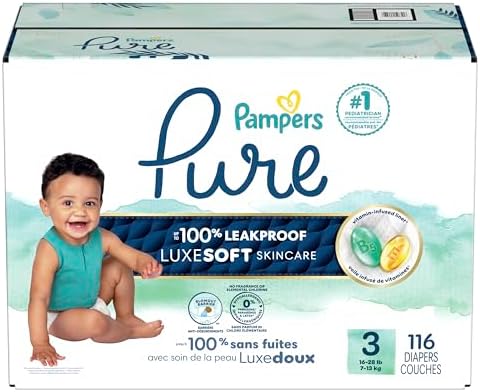 Pampers Pure Protection Baby Diapers, Size 1 (8-14 lbs), 82 Count, Up to 100% Leakproof, Premium Plant-based Skin Protection, Hypoallergenic Soft Diapers