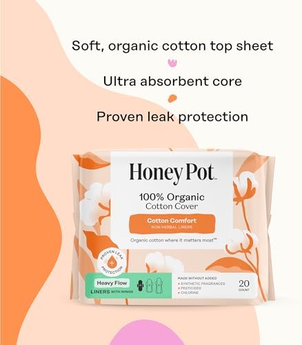 The Honey Pot Company - Sanitary Pads for Women - Non-Herbal Regular Flow w/Wings - Organic Cotton Cover & Ultra-Absorbent Pulp Core - Feminine Care - 20 ct