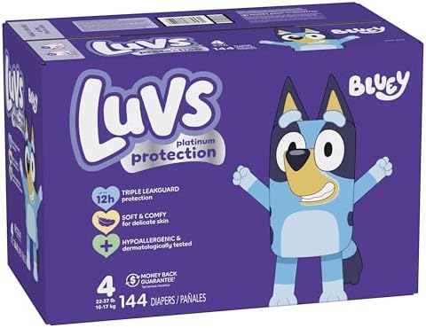 Luvs Size 4 Baby Diapers, Platinum Protection Bluey Diapers for Day & Night, Size 4, 198 Count (Packaging May Vary)