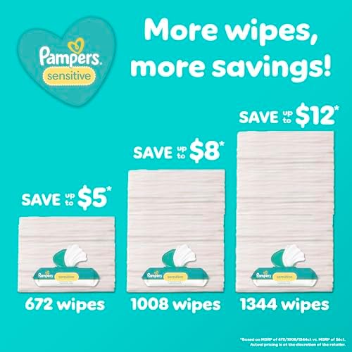 Pampers Baby Wipes, Sensitive, Water Based Wipe, Clinically Proven, Hypoallergenic, and Unscented for Babies, 336 Wipes Total (4 Flip-Top Packs)