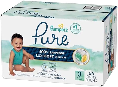 Pampers Pure Protection Baby Diapers, Size 1 (8-14 lbs), 82 Count, Up to 100% Leakproof, Premium Plant-based Skin Protection, Hypoallergenic Soft Diapers