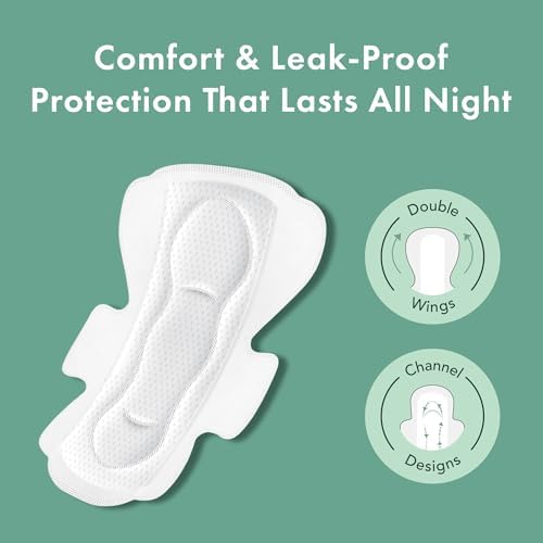Rael Organic Cotton Cover Pads - Regular Absorbency, Unscented, Ultra Thin Pads with Wings for Women (56 Total)