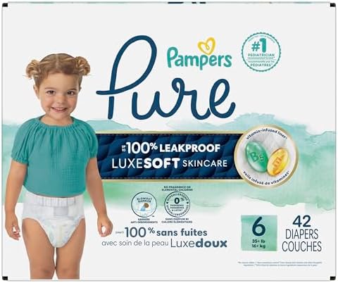 Pampers Pure Protection Baby Diapers, Size 1 (8-14 lbs), 82 Count, Up to 100% Leakproof, Premium Plant-based Skin Protection, Hypoallergenic Soft Diapers