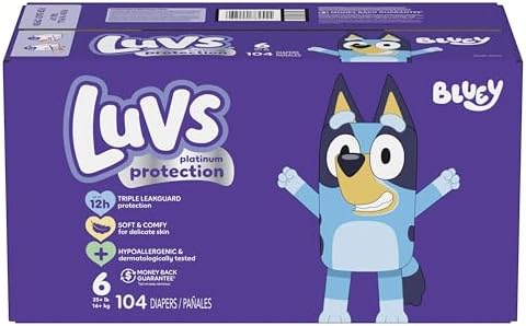 Luvs Size 4 Baby Diapers, Platinum Protection Bluey Diapers for Day & Night, Size 4, 198 Count (Packaging May Vary)