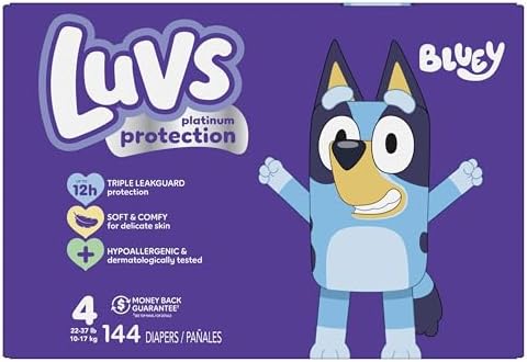 Luvs Size 4 Baby Diapers, Platinum Protection Bluey Diapers for Day & Night, Size 4, 198 Count (Packaging May Vary)