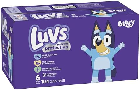 Luvs Size 4 Baby Diapers, Platinum Protection Bluey Diapers for Day & Night, Size 4, 198 Count (Packaging May Vary)