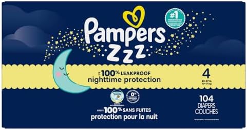 Pampers ZZZ Overnight Diapers, Size 4 (22-37 lbs), 58 Count, Nighttime Protection Disposable Baby Diaper, Night Time Leak and Skin Protection