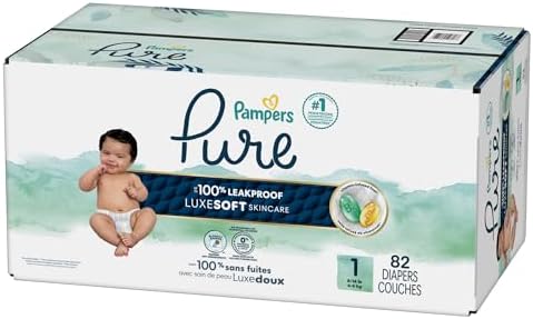 Pampers Pure Protection Baby Diapers, Size 1 (8-14 lbs), 82 Count, Up to 100% Leakproof, Premium Plant-based Skin Protection, Hypoallergenic Soft Diapers