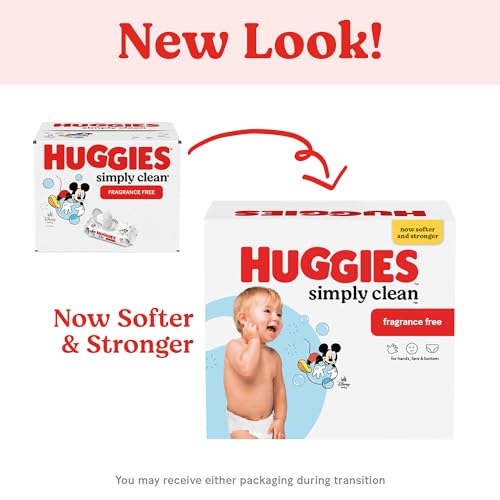 Huggies Simply Clean Unscented Baby Diaper Wipes, 3 Flip-Top Packs (192 Wipes Total), Packaging May Vary