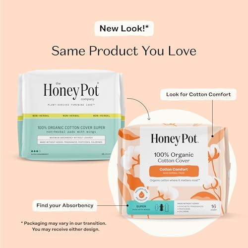 The Honey Pot Company - Sanitary Pads for Women - Non-Herbal Regular Flow w/Wings - Organic Cotton Cover & Ultra-Absorbent Pulp Core - Feminine Care - 20 ct