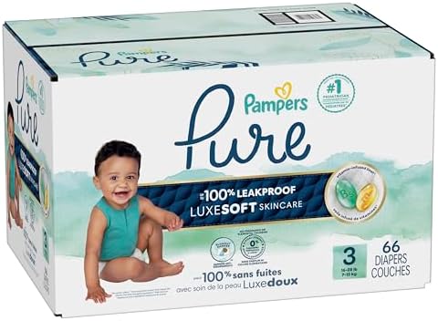 Pampers Pure Protection Baby Diapers, Size 1 (8-14 lbs), 82 Count, Up to 100% Leakproof, Premium Plant-based Skin Protection, Hypoallergenic Soft Diapers