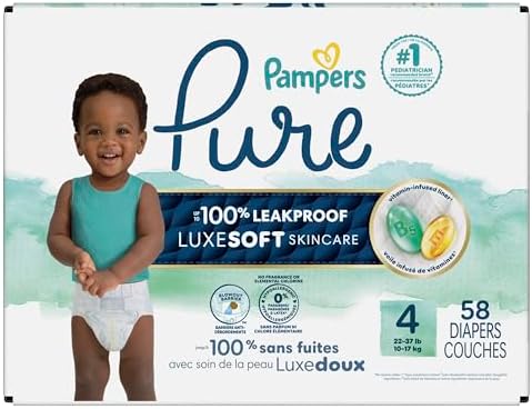 Pampers Pure Protection Baby Diapers, Size 1 (8-14 lbs), 82 Count, Up to 100% Leakproof, Premium Plant-based Skin Protection, Hypoallergenic Soft Diapers