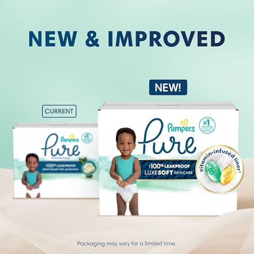 Pampers Pure Protection Baby Diapers, Size 1 (8-14 lbs), 82 Count, Up to 100% Leakproof, Premium Plant-based Skin Protection, Hypoallergenic Soft Diapers