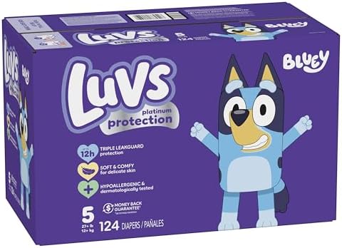 Luvs Size 4 Baby Diapers, Platinum Protection Bluey Diapers for Day & Night, Size 4, 198 Count (Packaging May Vary)