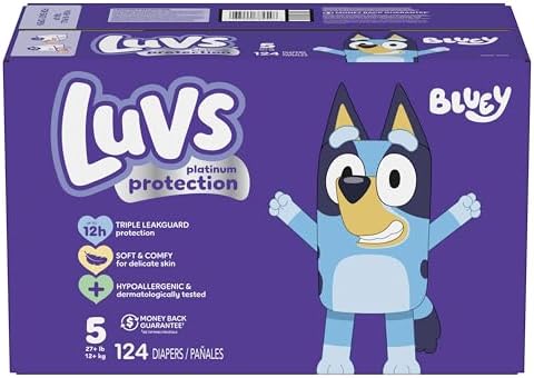 Luvs Size 4 Baby Diapers, Platinum Protection Bluey Diapers for Day & Night, Size 4, 198 Count (Packaging May Vary)