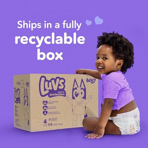 Luvs Size 4 Baby Diapers, Platinum Protection Bluey Diapers for Day & Night, Size 4, 198 Count (Packaging May Vary)