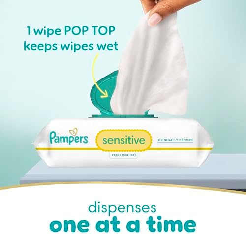 Pampers Baby Wipes, Sensitive, Water Based Wipe, Clinically Proven, Hypoallergenic, and Unscented for Babies, 336 Wipes Total (4 Flip-Top Packs)