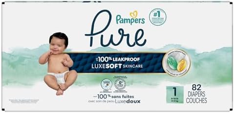 Pampers Pure Protection Baby Diapers, Size 1 (8-14 lbs), 82 Count, Up to 100% Leakproof, Premium Plant-based Skin Protection, Hypoallergenic Soft Diapers