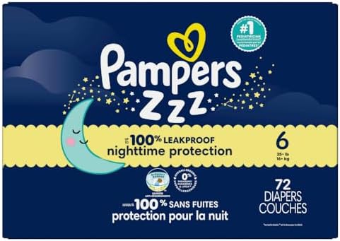 Pampers ZZZ Overnight Diapers, Size 4 (22-37 lbs), 58 Count, Nighttime Protection Disposable Baby Diaper, Night Time Leak and Skin Protection