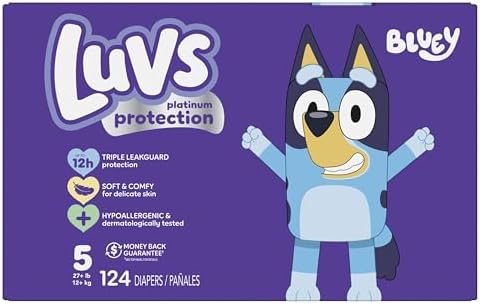 Luvs Size 4 Baby Diapers, Platinum Protection Bluey Diapers for Day & Night, Size 4, 198 Count (Packaging May Vary)