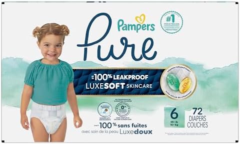 Pampers Pure Protection Baby Diapers, Size 2 (12-18 lbs), 120 Count, Up to 100% Leakproof, Premium Plant-Based Skin Protection, Hypoallergenic Soft Diapers