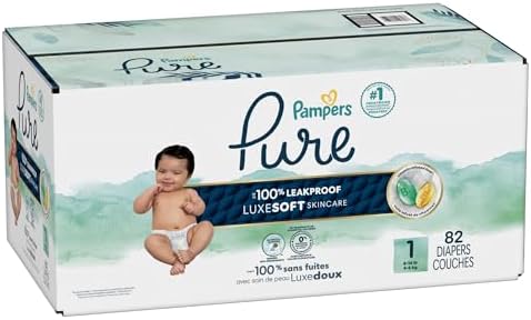 Pampers Pure Protection Baby Diapers, Size 1 (8-14 lbs), 82 Count, Up to 100% Leakproof, Premium Plant-based Skin Protection, Hypoallergenic Soft Diapers