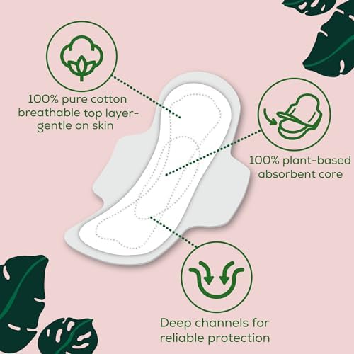 L. Ultra Thin Pads for Women, Overnight Absorbency, Organic Cotton Top Layer, Unscented Pads with Wings, 96 Count (4 Packs of 24)