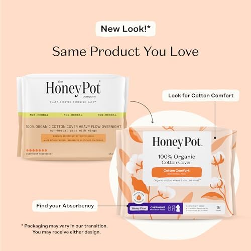 The Honey Pot Company - Sanitary Pads for Women - Non-Herbal Regular Flow w/Wings - Organic Cotton Cover & Ultra-Absorbent Pulp Core - Feminine Care - 20 ct