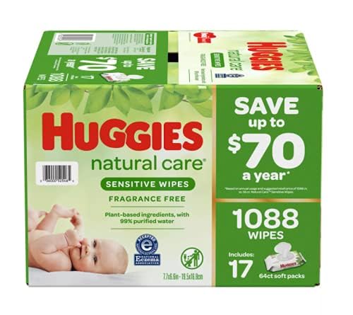 Huggies Natural Care Sensitive Baby Wipes, Unscented, Hypoallergenic, 6 Flip-Top Packs (288 Wipes Total)