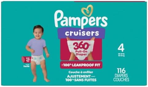 Pampers Diapers - Cruisers 360 - Size 4, 144 Count, Babyproof up to 100% Leakproof Pull-On Diaper