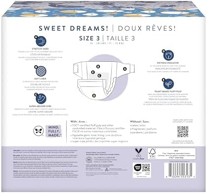 The Honest Company Clean Conscious Overnight Diapers for Sensitive Skin | Hypoallergenic, Fragrance Free | Cozy Cloud + Star Signs | Club Box, Size 6 (35+ lbs), 34 Count