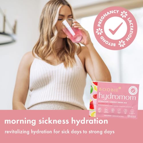 Boobie Hydromom Superfood Electrolyte Drink Mix, Blue Raspberry Lemonade | Refreshing Energy & Hydration Boost for Mamas | On-The-Go & Travel Essentials for Pregnancy, Lactation, & Beyond, 15 Packets