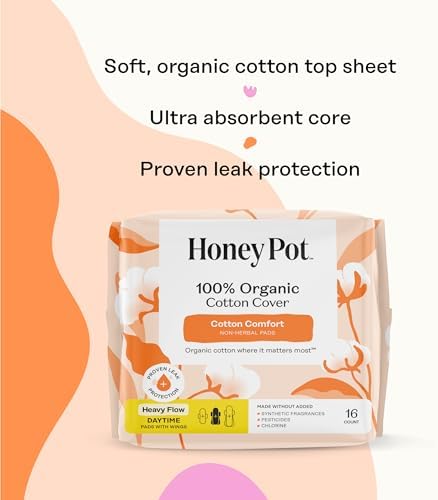 The Honey Pot Company - Sanitary Pads for Women - Non-Herbal Regular Flow w/Wings - Organic Cotton Cover & Ultra-Absorbent Pulp Core - Feminine Care - 20 ct