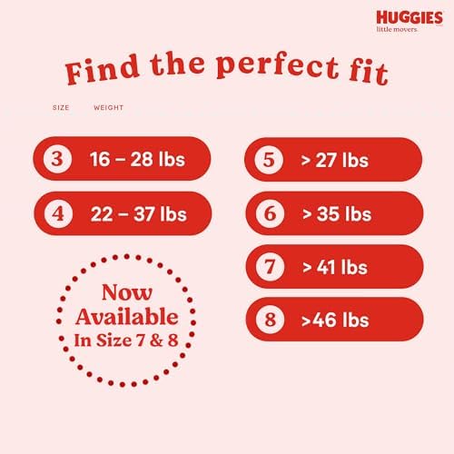 Huggies Size 4 Diapers, Little Movers Baby Diapers, Size 4 (22-37 lbs), 22 Count, Packaging May Vary
