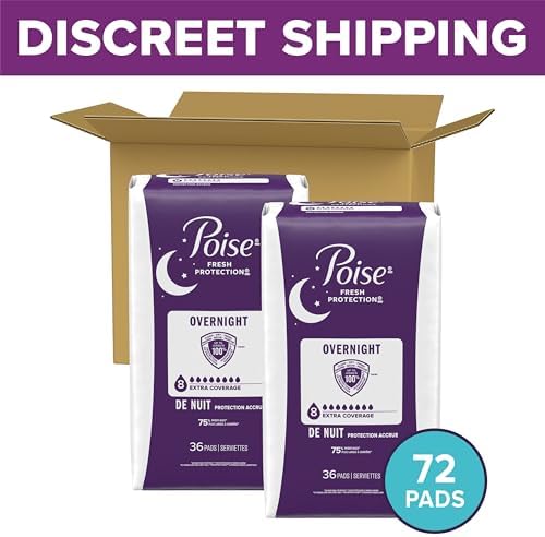 Poise Overnight Incontinence & Postpartum Pads for Bladder Leaks, 8 Drop Extra Coverage, 96 Count, Packaging May Vary