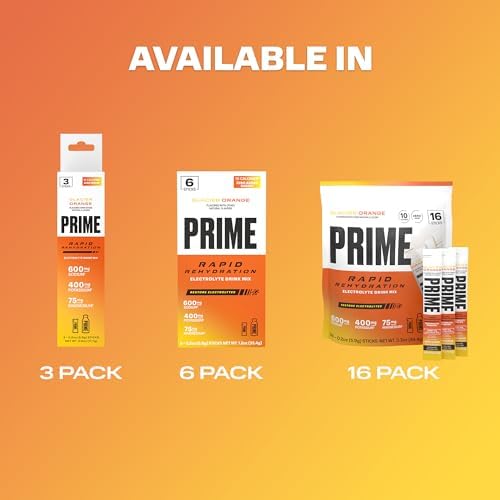 Prime Rapid Rehydration Electrolyte Powder Sticks, Berry Citrus Rush, Sugar Free Hydration Drink Mix with Sodium, Potassium & B Vitamins, Caffeine Free, 16 Count