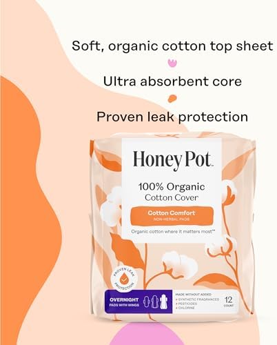 The Honey Pot Company - Sanitary Pads for Women - Non-Herbal Regular Flow w/Wings - Organic Cotton Cover & Ultra-Absorbent Pulp Core - Feminine Care - 20 ct