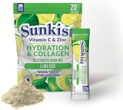 The Frozen Bean Sunkist Collagen Drink Mix - Hydration Strawberry Lemon Electrolyte Drink for Women with Vitamin C, Zinc, Collagen Peptides, Naturally Flavored - 20 Pack